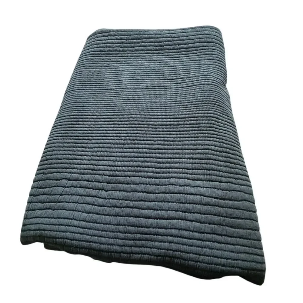 West Elm Organic Cotton Crinkle Quilt Coverlet Full Queen Slate Blue 92x88